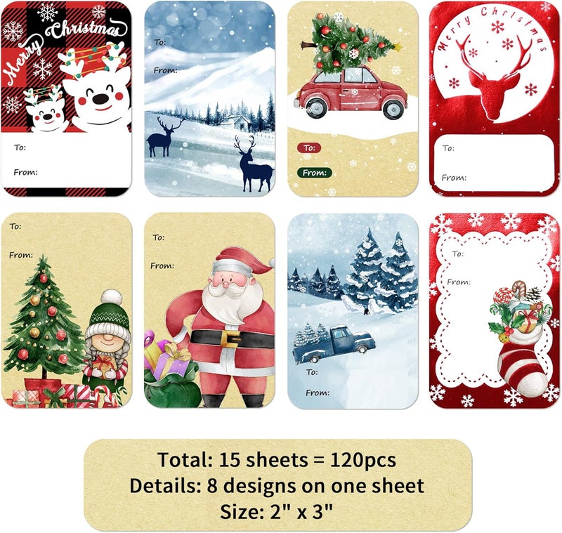 DreamBuilt Christmas Gift Tags, 120 PCS Self Adhesive Gift Stickers, 2"x3" Christmas Name Tags, Decorative to from Stickers for Presents - Image 2
